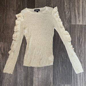 Express Beige Long Sleeve Ruffle Top